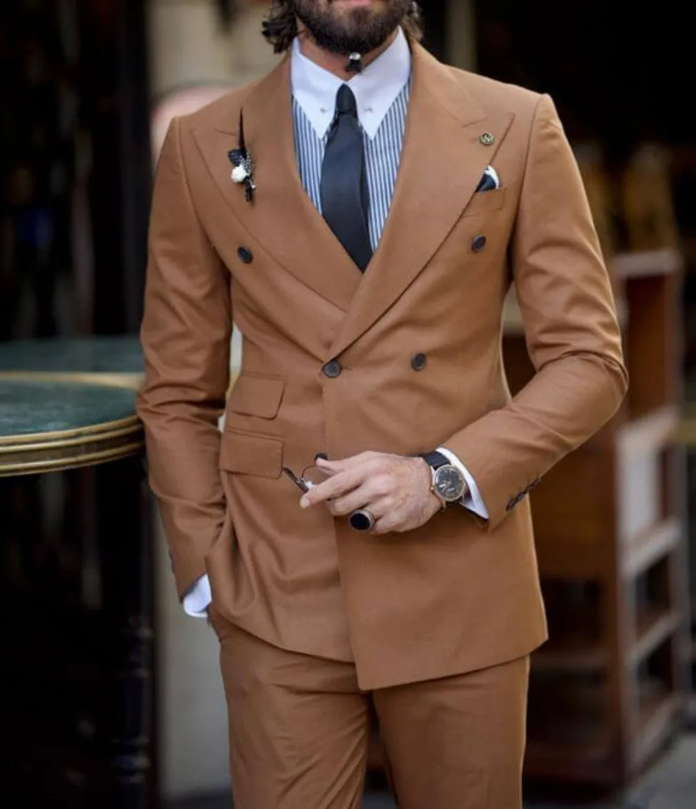 Brown Peak Lapel Men's Suits Double Breasted Formal Blazer Sets For Wedding Party Formal Wear Custom Made Slim Fit Two Pieces
Brown Peak Lapel Men's Suits Double Breasted Formal Blazer Sets For Wedding Party Formal Wear Custom Made Slim Fit Two Pieces