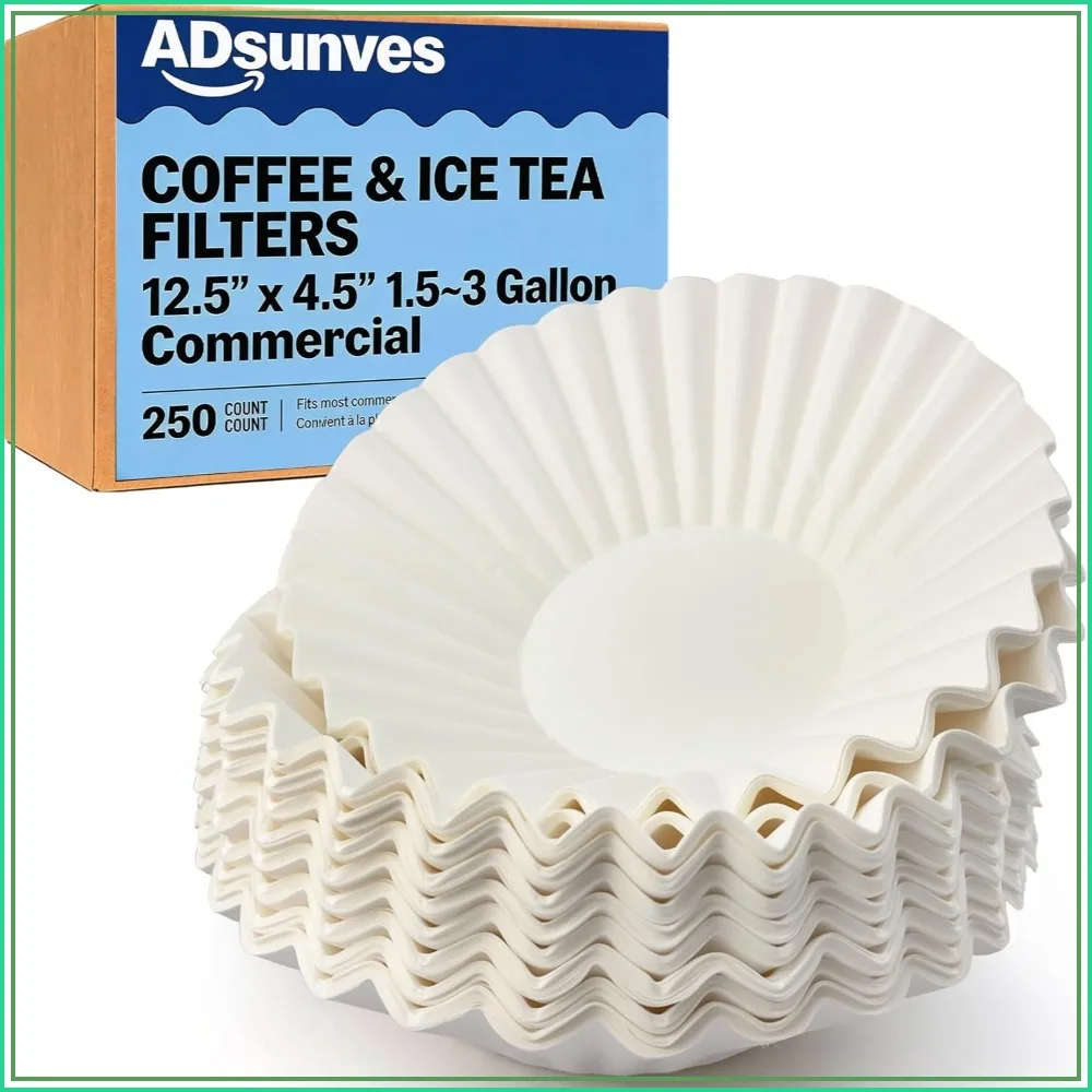 250 PK Large Commercial Coffee Filters 12.5x4.5 for BUNN Fetco Curtis 1.5-3 Gallon Machines, 8-12 Cup Basket-Style Paper Filters Extra Tall Walls Prevent Ground Overflow
250 PK Large Commercial Coffee Filters 12.5x4.5 for BUNN Fetco Curtis 1.5-3 Gallon Machines, 8-12 Cup Basket-Style Paper Filters Extra Tall Walls Prevent Ground Overflow