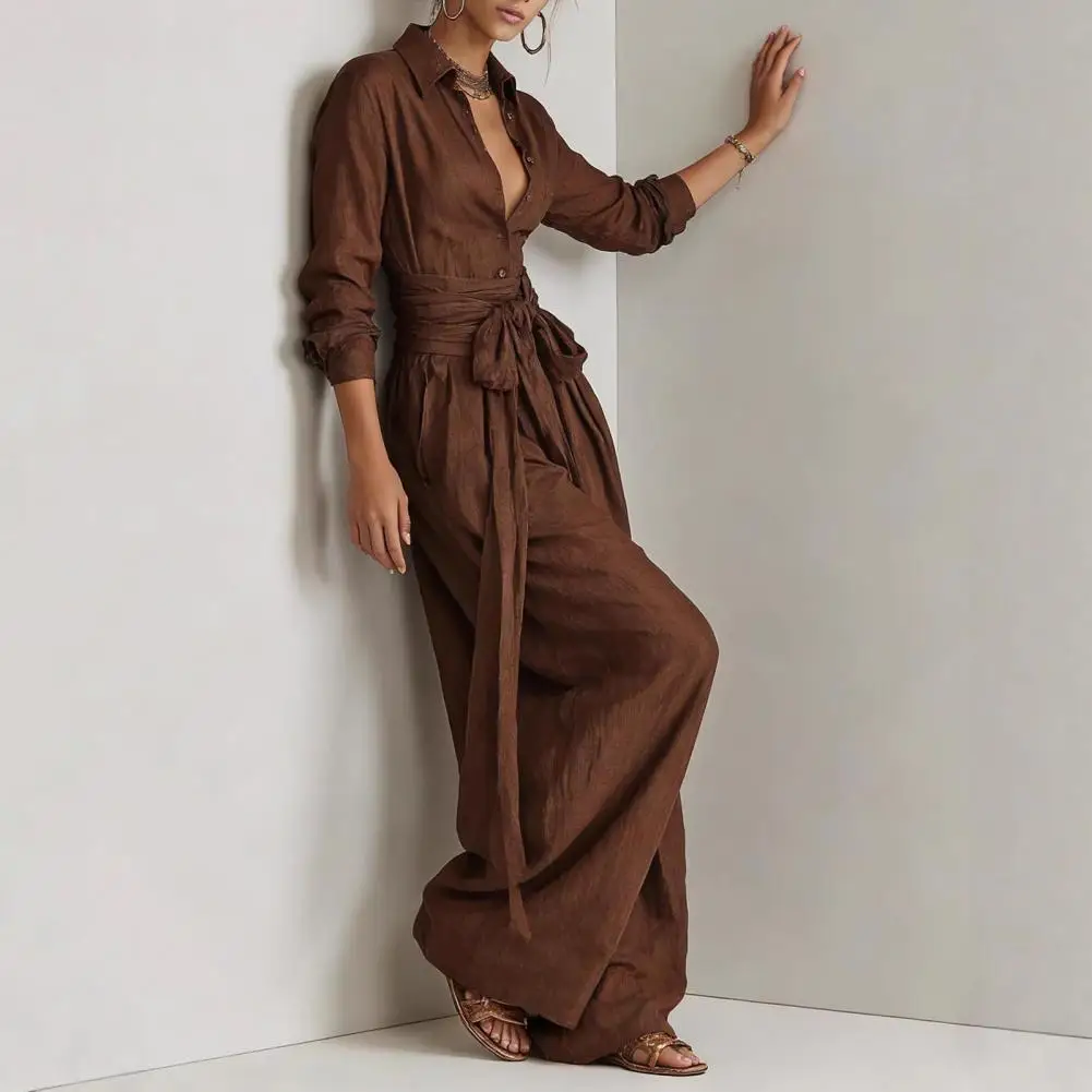 Women's Casual Two Piece Outfits Long Sleeve Button Down Shirt And High Waist Wide Leg Pants Lounge Set with Waist Tie Spring Su
Women's Casual Two Piece Outfits Long Sleeve Button Down Shirt And High Waist Wide Leg Pants Lounge Set with Waist Tie Spring Su