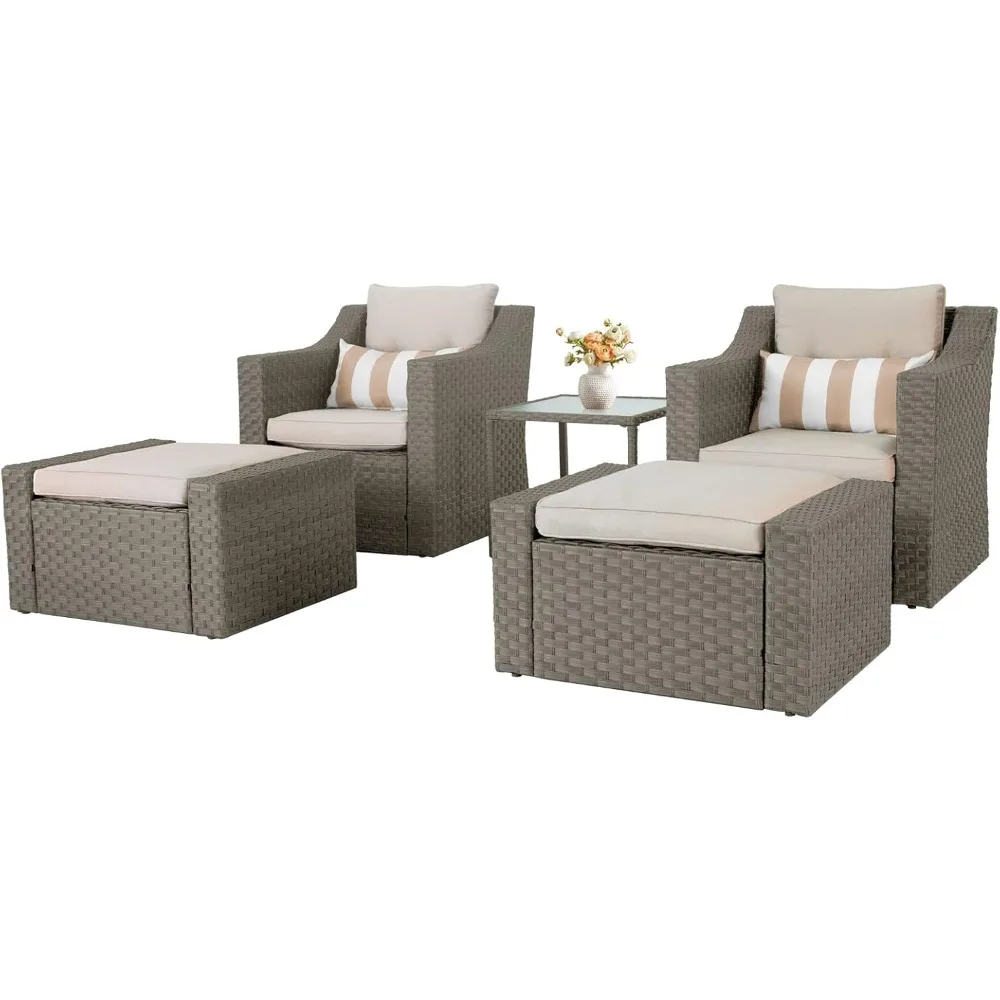 5 Piece Patio Conversation Set Outdoor Furniture Set, Grey Wicker Lounge Chair with Ottoman Footrest, W/Coffee Table & Cushions
5 Piece Patio Conversation Set Outdoor Furniture Set, Grey Wicker Lounge Chair with Ottoman Footrest, W/Coffee Table & Cushions