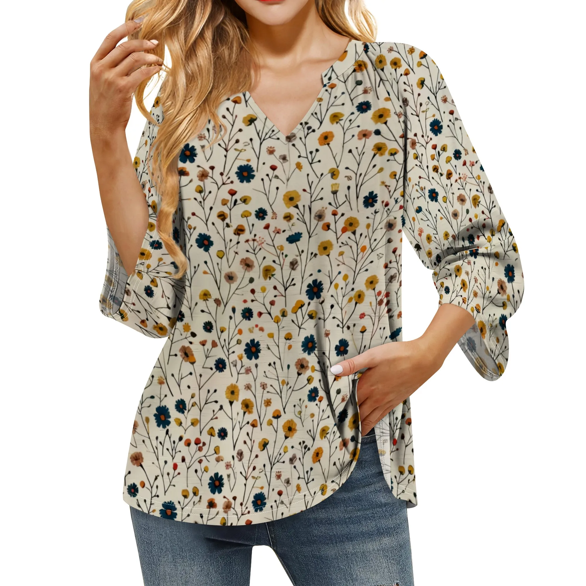 Ditsy Pastel Flowers Pattern Shirts for Women 3/4 Length Sleeve Womens Tops Dressy Casual Blouses V Neck Tee Shirts
Ditsy Pastel Flowers Pattern Shirts for Women 3/4 Length Sleeve Womens Tops Dressy Casual Blouses V Neck Tee Shirts