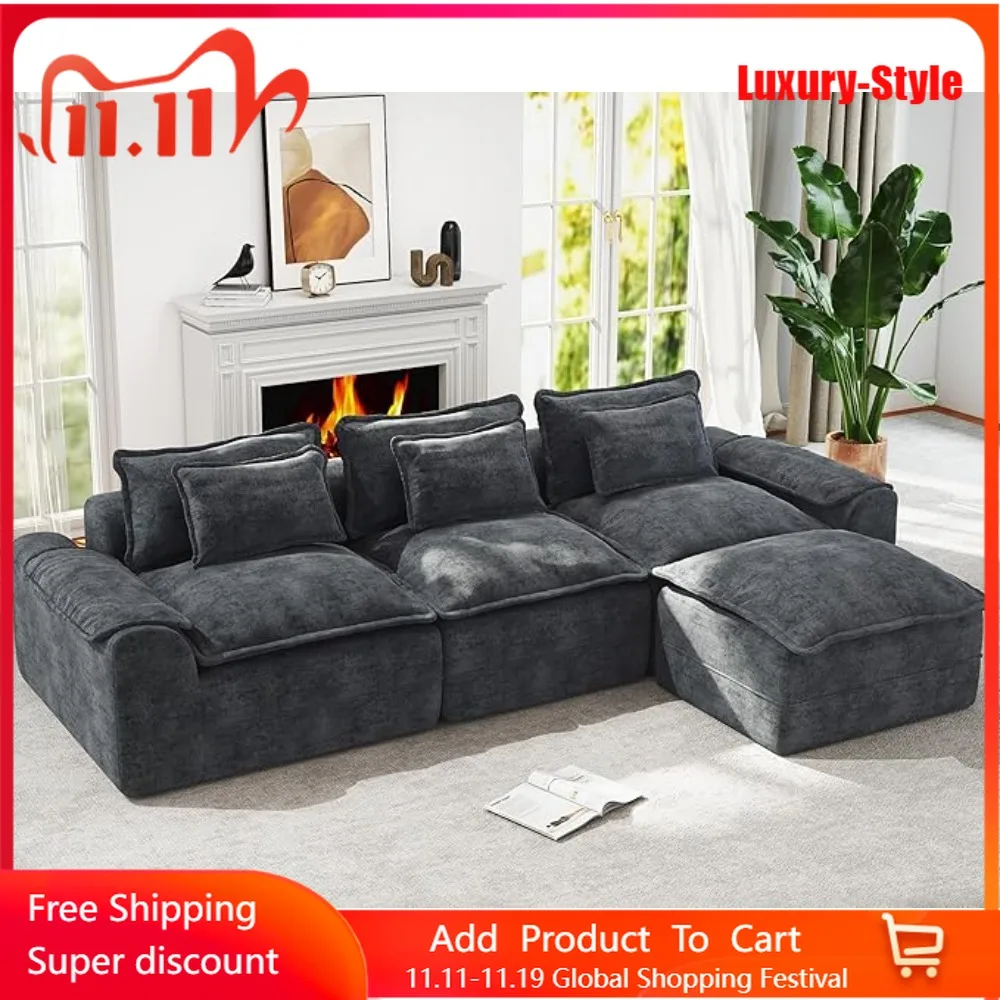 Large L-Shaped Cloud 3-Seater Sofa with 2 Ottomans – Memory Foam Deep-Seat Couch with Removable Cover for Living Room
Large L-Shaped Cloud 3-Seater Sofa with 2 Ottomans – Memory Foam Deep-Seat Couch with Removable Cover for Living Room