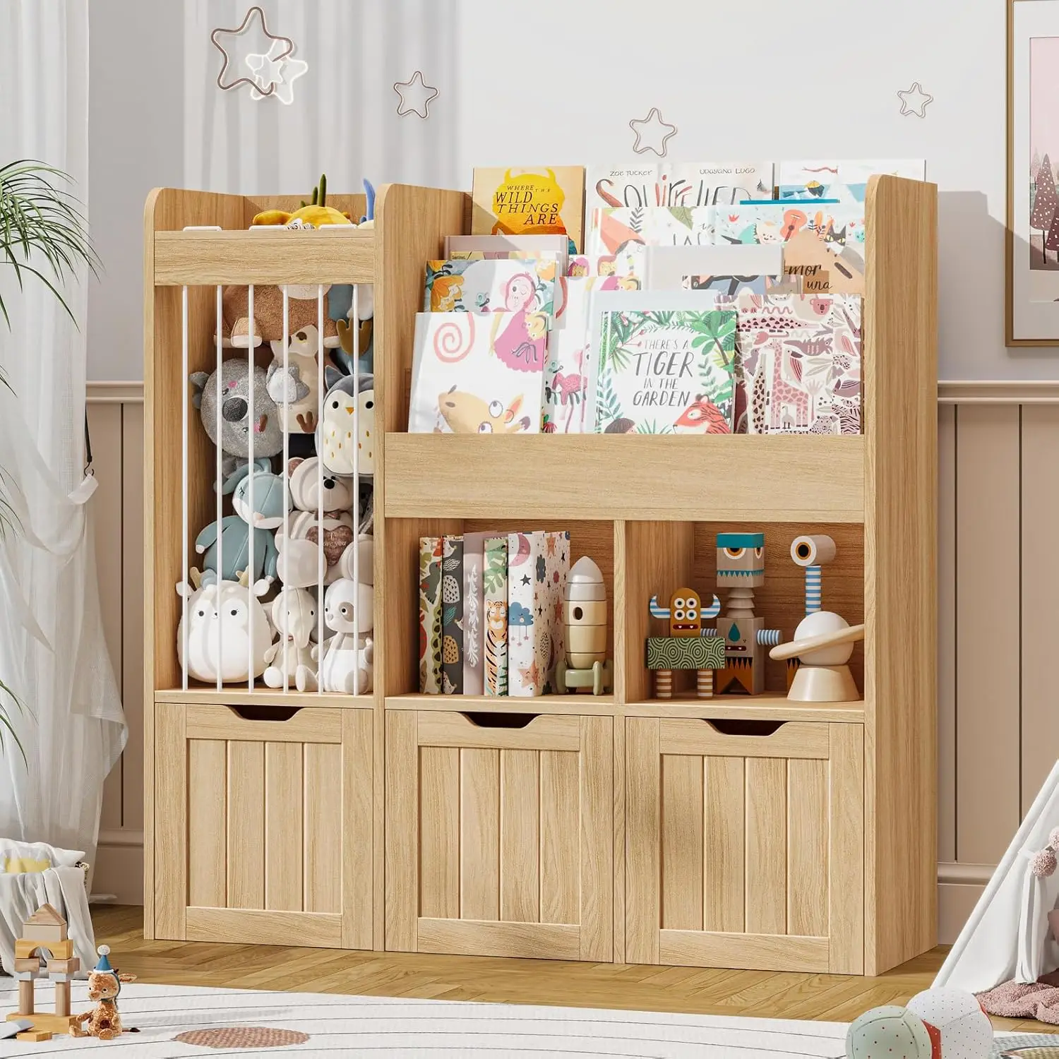 3-Tier Kids Bookshelf with Drawers, Wooden Toy Organizer for Nursery, Oak
3-Tier Kids Bookshelf with Drawers, Wooden Toy Organizer for Nursery, Oak