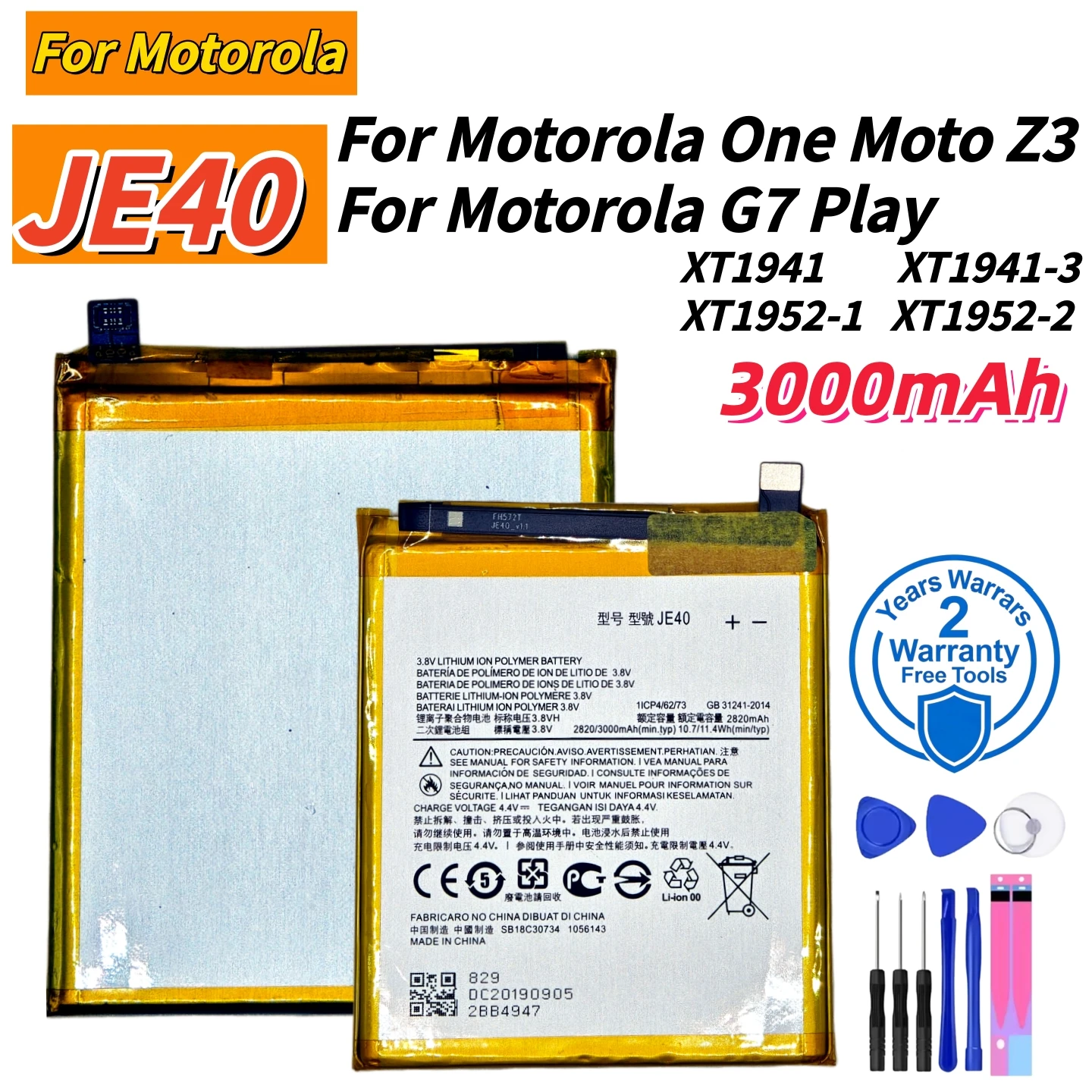 Brand New JE40 3000mAh BatteryFor Motorola One Moto Z3/G7 Play XT1941 XT1941-3 XT1952-1 XT1952-2 Mobile phone Batteries+Tools
Brand New JE40 3000mAh BatteryFor Motorola One Moto Z3/G7 Play XT1941 XT1941-3 XT1952-1 XT1952-2 Mobile phone Batteries+Tools