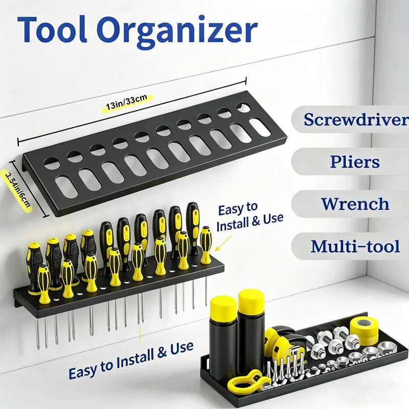 Heavy Duty Wall Mounted Metal Tool Rack Sturdy Steel Organizer for Screwdrivers Hammers Garage Workshop Tool Storage Solution
Heavy Duty Wall Mounted Metal Tool Rack Sturdy Steel Organizer for Screwdrivers Hammers Garage Workshop Tool Storage Solution