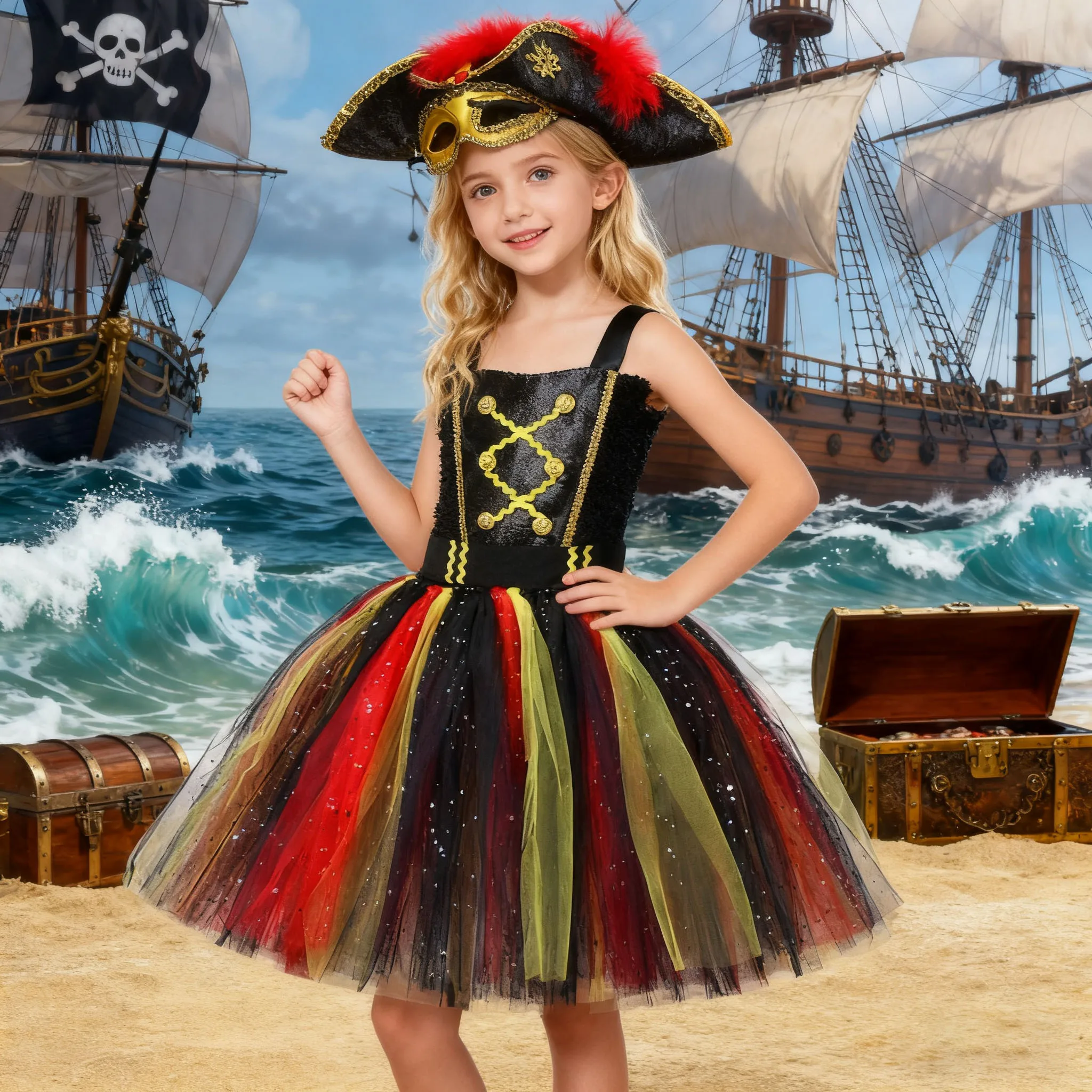Блестящий костюм капитана пирата для девочек, платье-пачка принцессы из тюля с изображением пирата на Хэллоуин и день рождения для маленьких девочек
Блестящий костюм капитана пирата для девочек, платье-пачка принцессы из тюля с изображением пирата на Хэллоуин и день рождения для маленьких девочек