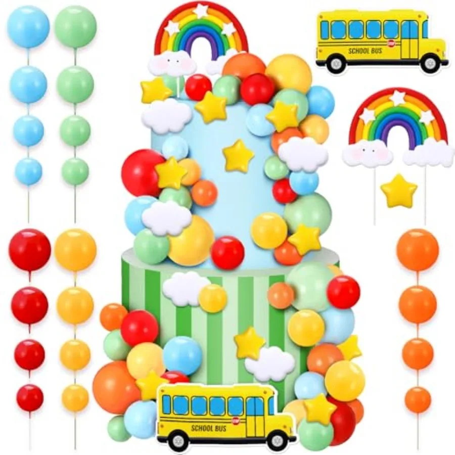 68 Pcs Rainbow Cake Toppers and School Bus Topper Kit Colorful Balls Cake Decorations for Birthday Party Supplies Birthday Them
68 Pcs Rainbow Cake Toppers and School Bus Topper Kit Colorful Balls Cake Decorations for Birthday Party Supplies Birthday Them