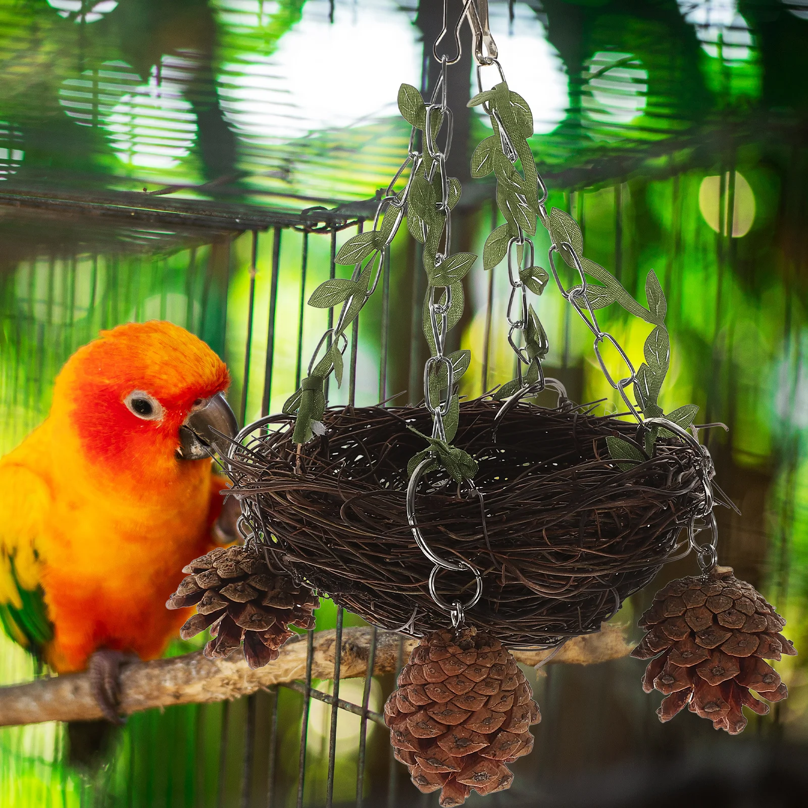 Wear-Resistant Rattan Bird Nest Hanging Perch Decorative Chew Toy for Parrots
Wear-Resistant Rattan Bird Nest Hanging Perch Decorative Chew Toy for Parrots