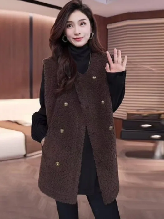 Loose Fur And Leather Vest Jaet Double Row Buttons Casual Large Size Women's Mid-Length oulder Pad Faion Autumn Winter
Loose Fur And Leather Vest Jaet Double Row Buttons Casual Large Size Women's Mid-Length oulder Pad Faion Autumn Winter