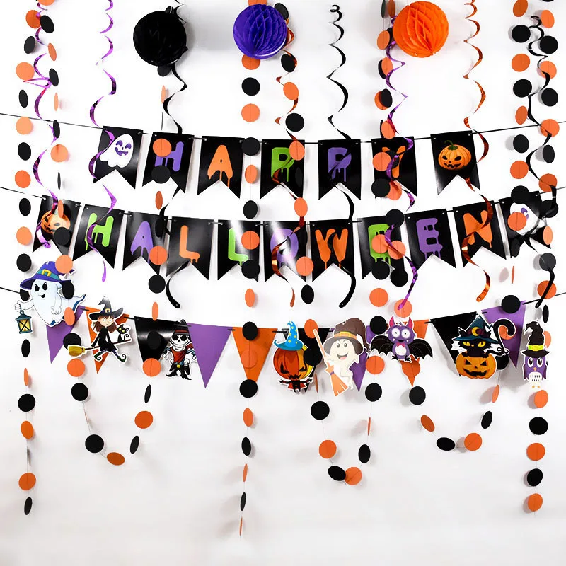 Happy Halloween Banner Paper Pull Flag Honeycomb Ball Swirl Streamer Haunted House Home Hanging Decor Halloween Party Supplies
Happy Halloween Banner Paper Pull Flag Honeycomb Ball Swirl Streamer Haunted House Home Hanging Decor Halloween Party Supplies