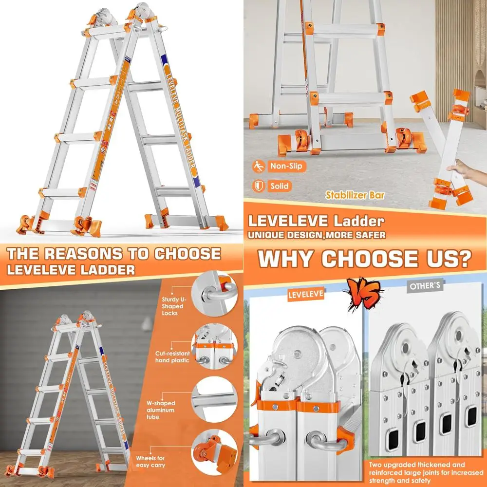14-foot multi-position ladder with stabilizer and wheels, 330 lbs load capacity
14-foot multi-position ladder with stabilizer and wheels, 330 lbs load capacity