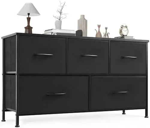 OLIXIS 5-Drawer Fabric Dresser with Metal Frame & Wood Top – Black Storage Unit for Bedroom, Living Room, Small Spaces
OLIXIS 5-Drawer Fabric Dresser with Metal Frame & Wood Top – Black Storage Unit for Bedroom, Living Room, Small Spaces