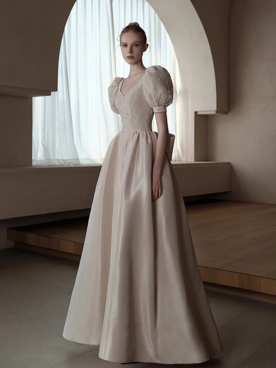 French Retro Light Coffee Wedding Dresses Women Puff Sleeve Gowns Party Dress Robe de Soiree
French Retro Light Coffee Wedding Dresses Women Puff Sleeve Gowns Party Dress Robe de Soiree