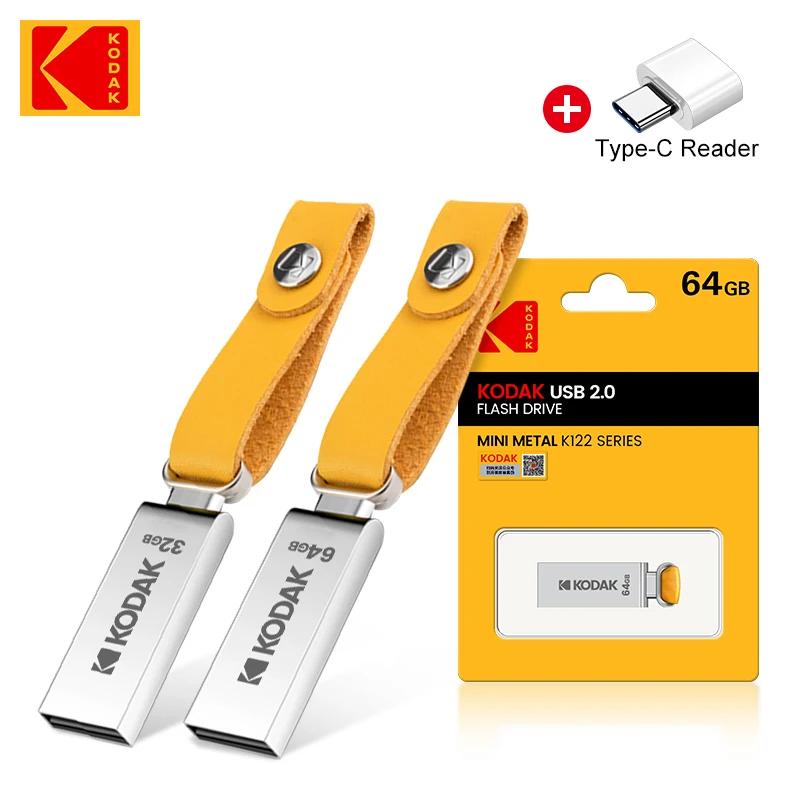 100% KODAK K122 Metal USB Flash Drive 32GB 64GB 128GB Memory stick USB2.0 pendrive OTG Disk U Disk memoria + type-c adapter
100% KODAK K122 Metal USB Flash Drive 32GB 64GB 128GB Memory stick USB2.0 pendrive OTG Disk U Disk memoria + type-c adapter