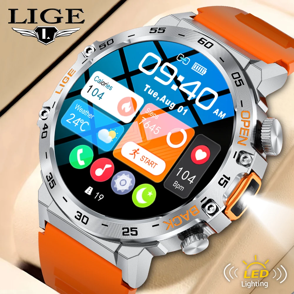 LIGE Military Smart Watch with LED Flashlight 1.53-inch Full Touch Screen Heart Rate Sleep Monitor Bluetooth Call Smartwatch Men
LIGE Military Smart Watch with LED Flashlight 1.53-inch Full Touch Screen Heart Rate Sleep Monitor Bluetooth Call Smartwatch Men