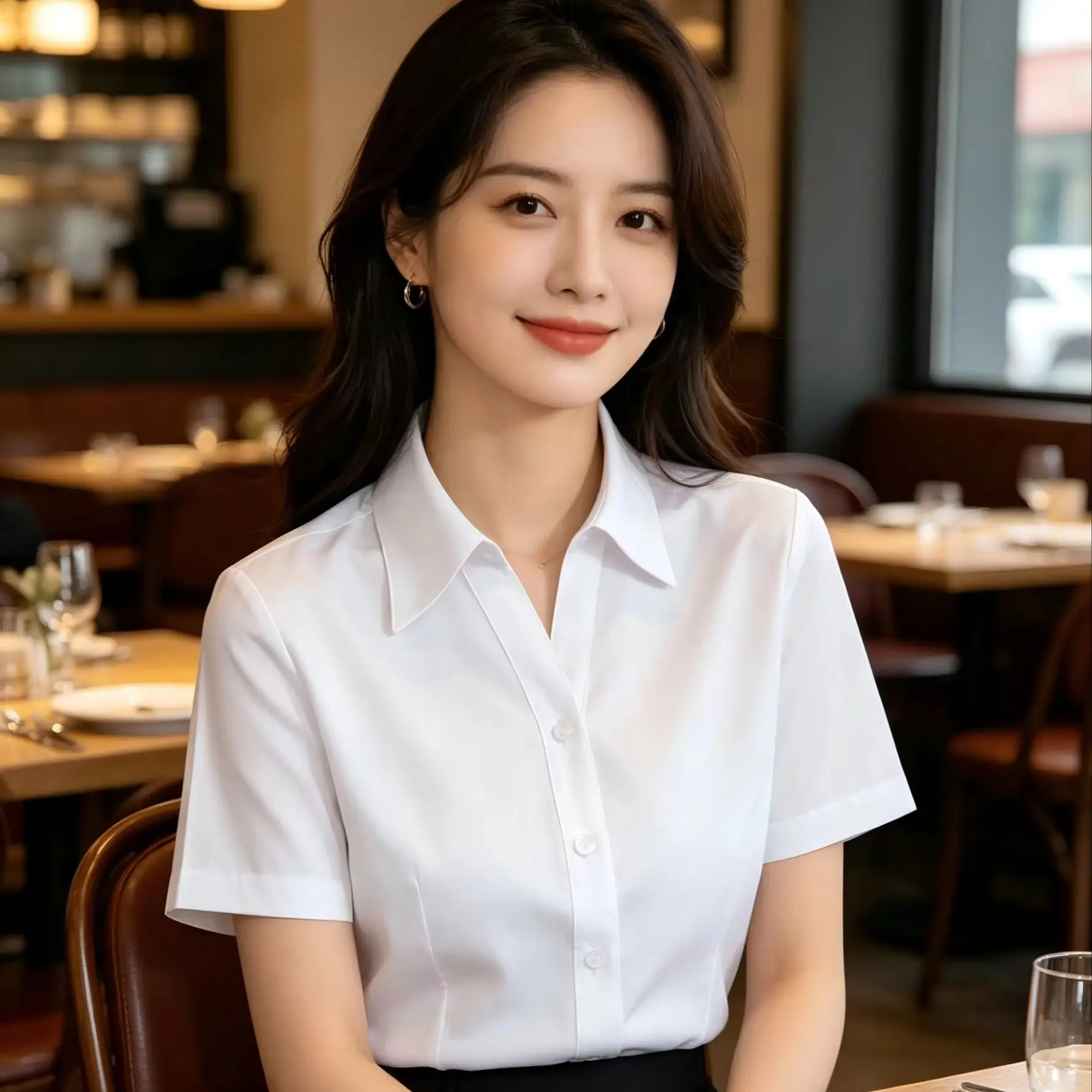Women's White Short Sleeved Shirt Button Business Wear Casual Solid Color
Women's White Short Sleeved Shirt Button Business Wear Casual Solid Color