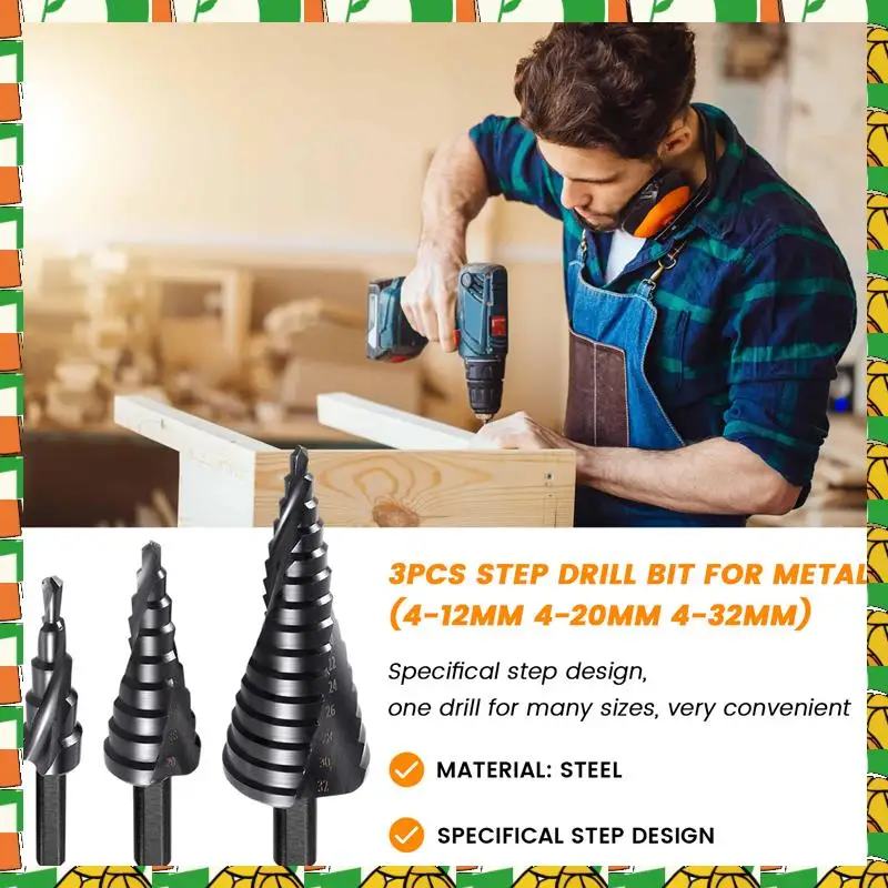 Professional Tool 3PCS Step Drill Bit For Metal 4-12Mm 4-20Mm 4-32Mm Spiral Flute Unibit Step Drill Bit Coated Universal Bit
Professional Tool 3PCS Step Drill Bit For Metal 4-12Mm 4-20Mm 4-32Mm Spiral Flute Unibit Step Drill Bit Coated Universal Bit