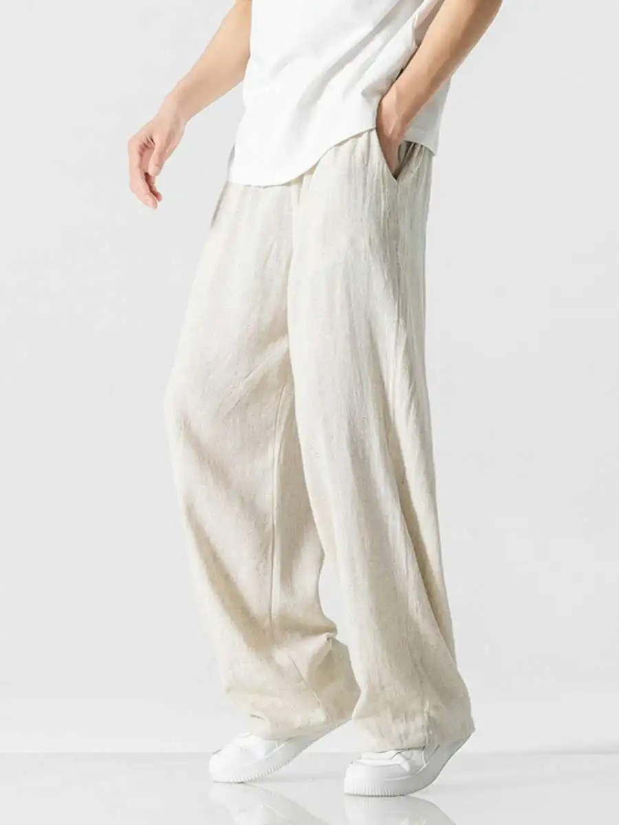 Summer New Men's Casual Pure Color Linen Wide Leg Pants mid Waist Straight Leg Long Trousers Comfortable Loose Fit Leisure Pants
Summer New Men's Casual Pure Color Linen Wide Leg Pants mid Waist Straight Leg Long Trousers Comfortable Loose Fit Leisure Pants