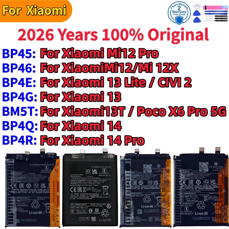 2026 Original Battery For Xiaomi Mi CIVI 2 Poco X6 Pro 12X 12 12S 13 13T 14 Lite Pro Battery BP45 BP46 BP4E BP4G BM5T BP4Q BP4R
2026 Original Battery For Xiaomi Mi CIVI 2 Poco X6 Pro 12X 12 12S 13 13T 14 Lite Pro Battery BP45 BP46 BP4E BP4G BM5T BP4Q BP4R