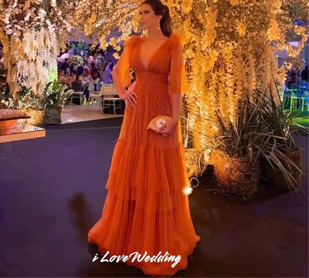 A-Line Evening Dress V-Neck Orange Multi Layer Puff Sleeve Prom Dress Tulle Empire Waist Dress Floor Strength Dress Customized
A-Line Evening Dress V-Neck Orange Multi Layer Puff Sleeve Prom Dress Tulle Empire Waist Dress Floor Strength Dress Customized