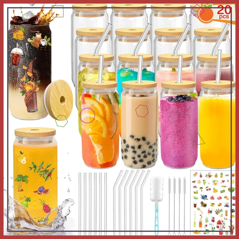 20 шт. стеклянных стаканов объемом 16 унций с крышками и трубочками, многоразовые, для смузи, кофе, пива - узкий длинный дизайн
20 шт. стеклянных стаканов объемом 16 унций с крышками и трубочками, многоразовые, для смузи, кофе, пива - узкий длинный дизайн