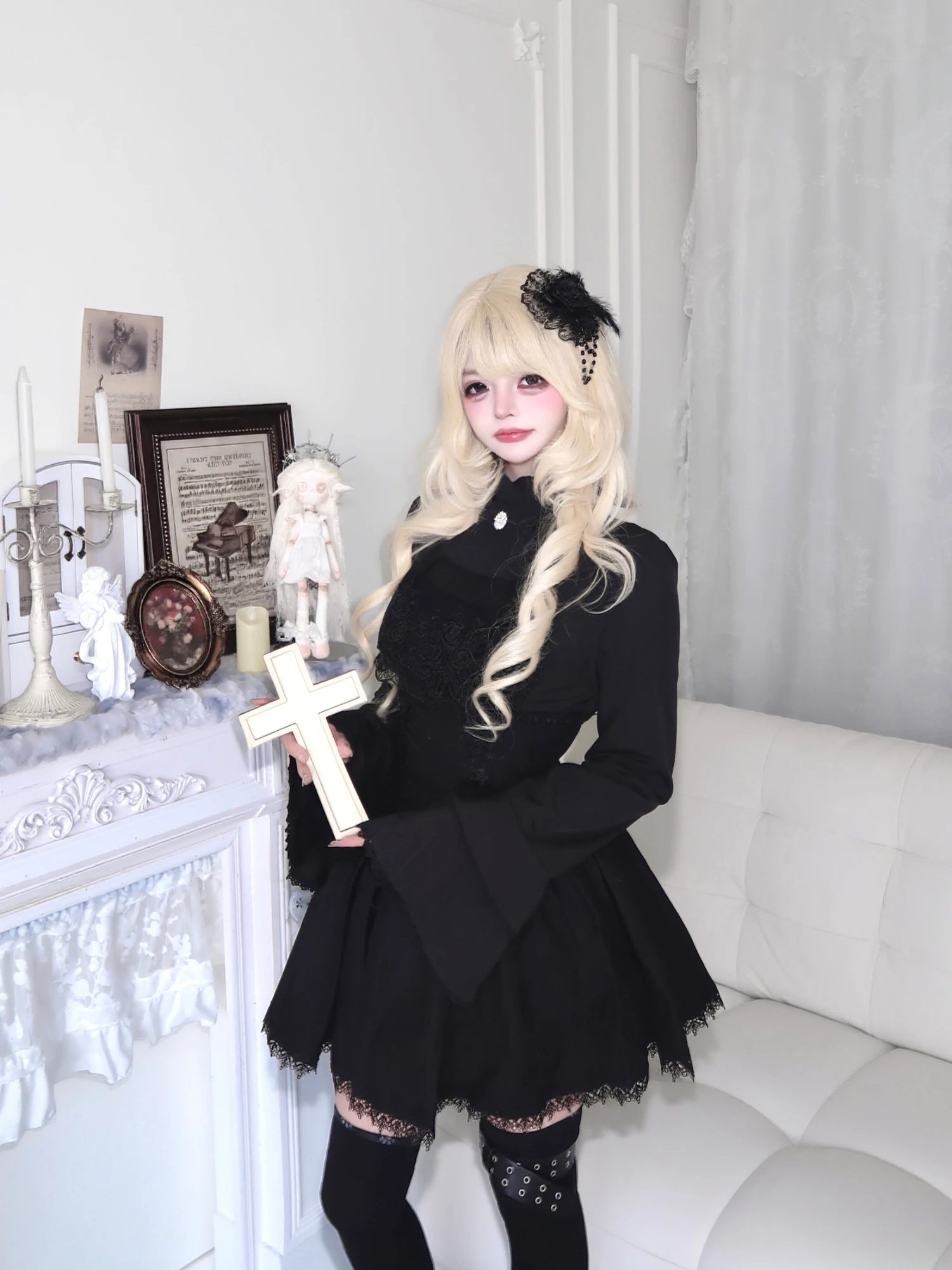 Gothic Style High Waist Lace Half Skirt Women's A-Line Skirt with Belt Long Sleeve Shirt for Dark Girls Spring 2026
Gothic Style High Waist Lace Half Skirt Women's A-Line Skirt with Belt Long Sleeve Shirt for Dark Girls Spring 2026