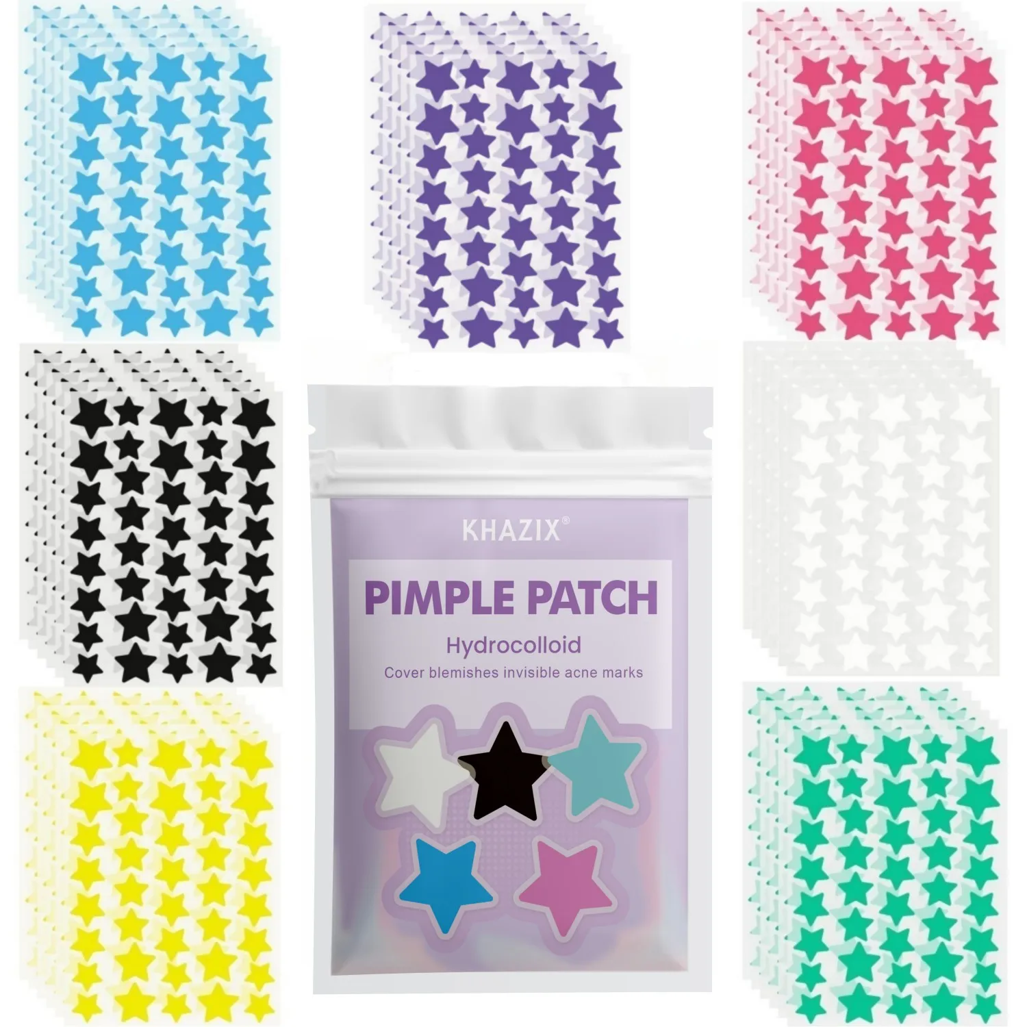 Star Shaped Hydrocolloid Pimple Patches, Colorful Rainbow Pack Acne Cover Stickers, Hypoallergenic Breathable Non-Drying, 280/11
Star Shaped Hydrocolloid Pimple Patches, Colorful Rainbow Pack Acne Cover Stickers, Hypoallergenic Breathable Non-Drying, 280/11