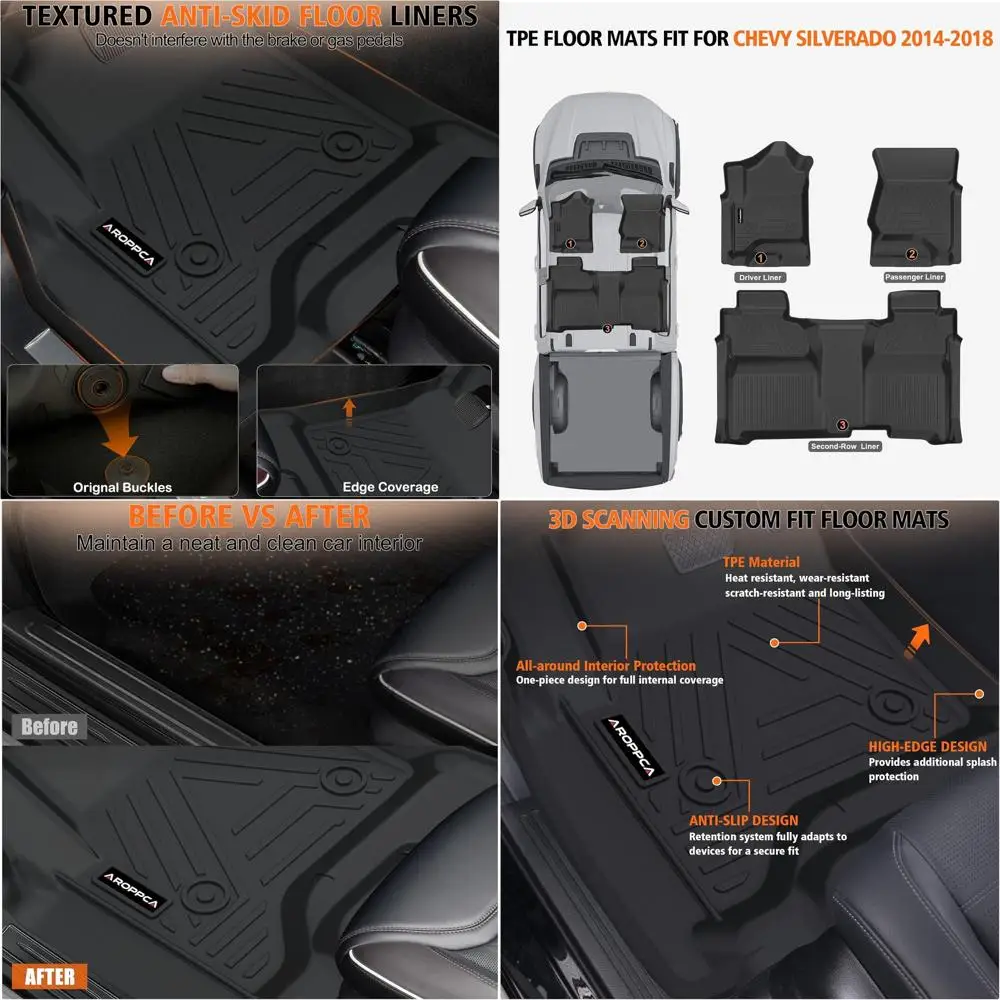 All Weather Car Floor Mats for 2014-2018 Chevy Silverado/GMC Sierra 1500 Crew Cab, 2015-2019 Silverado/Sierra 2500 HD/3500 HD Cr
All Weather Car Floor Mats for 2014-2018 Chevy Silverado/GMC Sierra 1500 Crew Cab, 2015-2019 Silverado/Sierra 2500 HD/3500 HD Cr