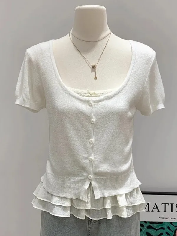 plus Size Women's Lace Splice Short Sleeve Knitted Sweater Summer Slimming Base Layer Top Korean Style Loose Fit Breathable P...
plus Size Women's Lace Splice Short Sleeve Knitted Sweater Summer Slimming Base Layer Top Korean Style Loose Fit Breathable P...