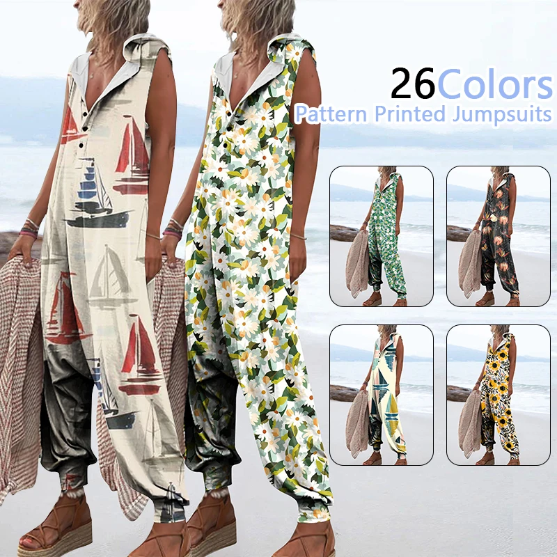 Summer Fashion Pattern Printed Baggy Pants Jumpsuits Casual Button Sleeveless Hooded Rompers Beach Loose Women Playsuit Overalls
Summer Fashion Pattern Printed Baggy Pants Jumpsuits Casual Button Sleeveless Hooded Rompers Beach Loose Women Playsuit Overalls