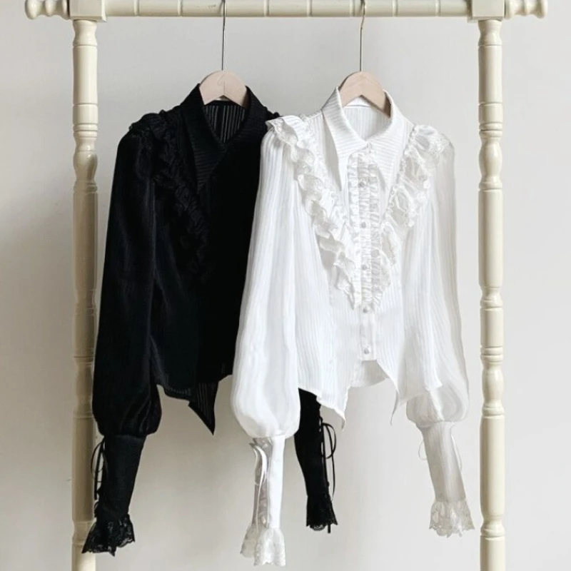 Сладкая рубашка с пышными рукавами в стиле Лолиты, осень 2021, эстетичная блузка с рюшами и рюшами Y2k, женские однобортные блузки в стиле гранж
Сладкая рубашка с пышными рукавами в стиле Лолиты, осень 2021, эстетичная блузка с рюшами и рюшами Y2k, женские однобортные блузки в стиле гранж