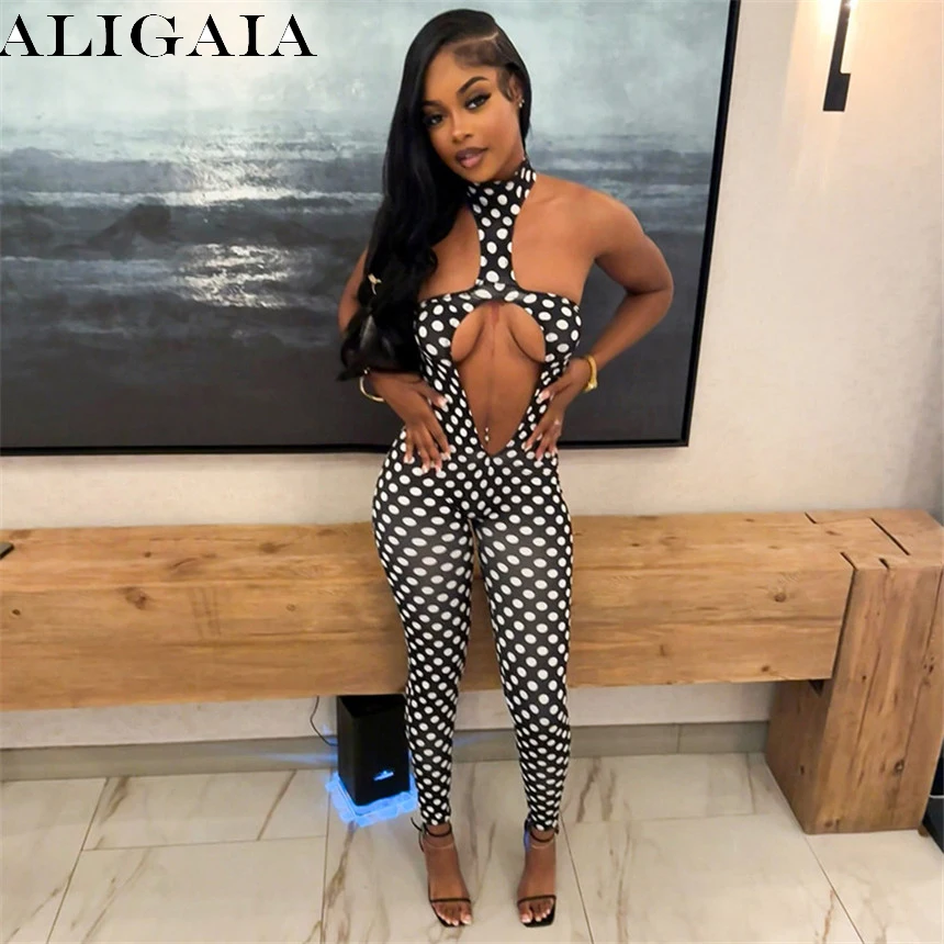 Sexy Black White Polka Dot Cutout Jumpsuit for Women Halter Sleeveless Bodycon Romper Deep V Party Clubwear Night Out Bodysuit
Sexy Black White Polka Dot Cutout Jumpsuit for Women Halter Sleeveless Bodycon Romper Deep V Party Clubwear Night Out Bodysuit