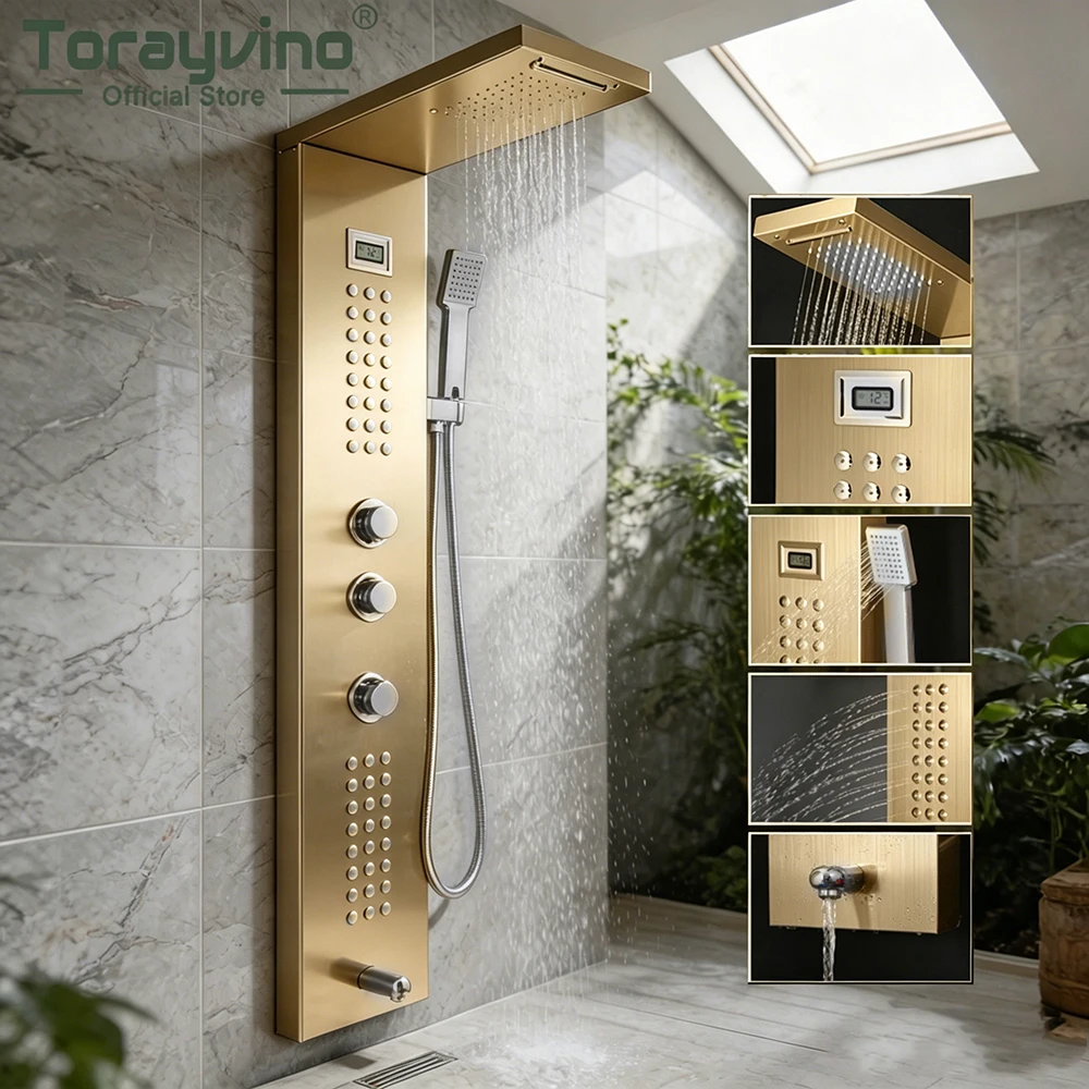 Torayvino Bathroom Temperature Digital Display Shower Panel Body Massage System Jets Towel Shower Column Bath Shower Mixer Tap
Torayvino Bathroom Temperature Digital Display Shower Panel Body Massage System Jets Towel Shower Column Bath Shower Mixer Tap