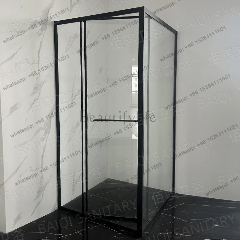 Black frame square shower room simple partition bathroom waterproof side sliding glass door
Black frame square shower room simple partition bathroom waterproof side sliding glass door