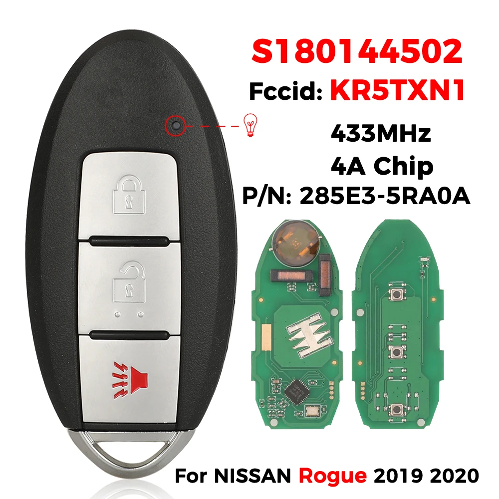 jingyuqin KR5TXN1 S180144502 3Buttons 433Mhz 4A chip Remote Smart Key for NISSAN Rogue 2019-2020 NCF29A1M 285E3-5RA0A Fob
jingyuqin KR5TXN1 S180144502 3Buttons 433Mhz 4A chip Remote Smart Key for NISSAN Rogue 2019-2020 NCF29A1M 285E3-5RA0A Fob