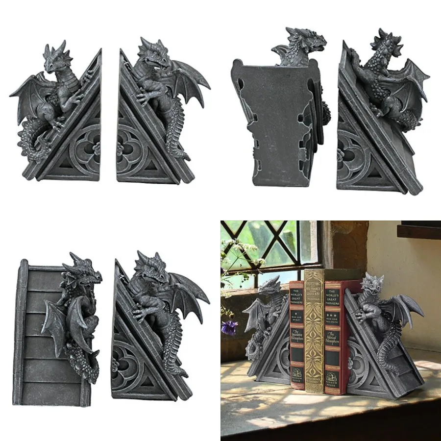 Castle Dragon Gothic Decor Decorative Bookend Statues, 8 Inch, Set of Two, Polyresin, Grey Stone
Castle Dragon Gothic Decor Decorative Bookend Statues, 8 Inch, Set of Two, Polyresin, Grey Stone