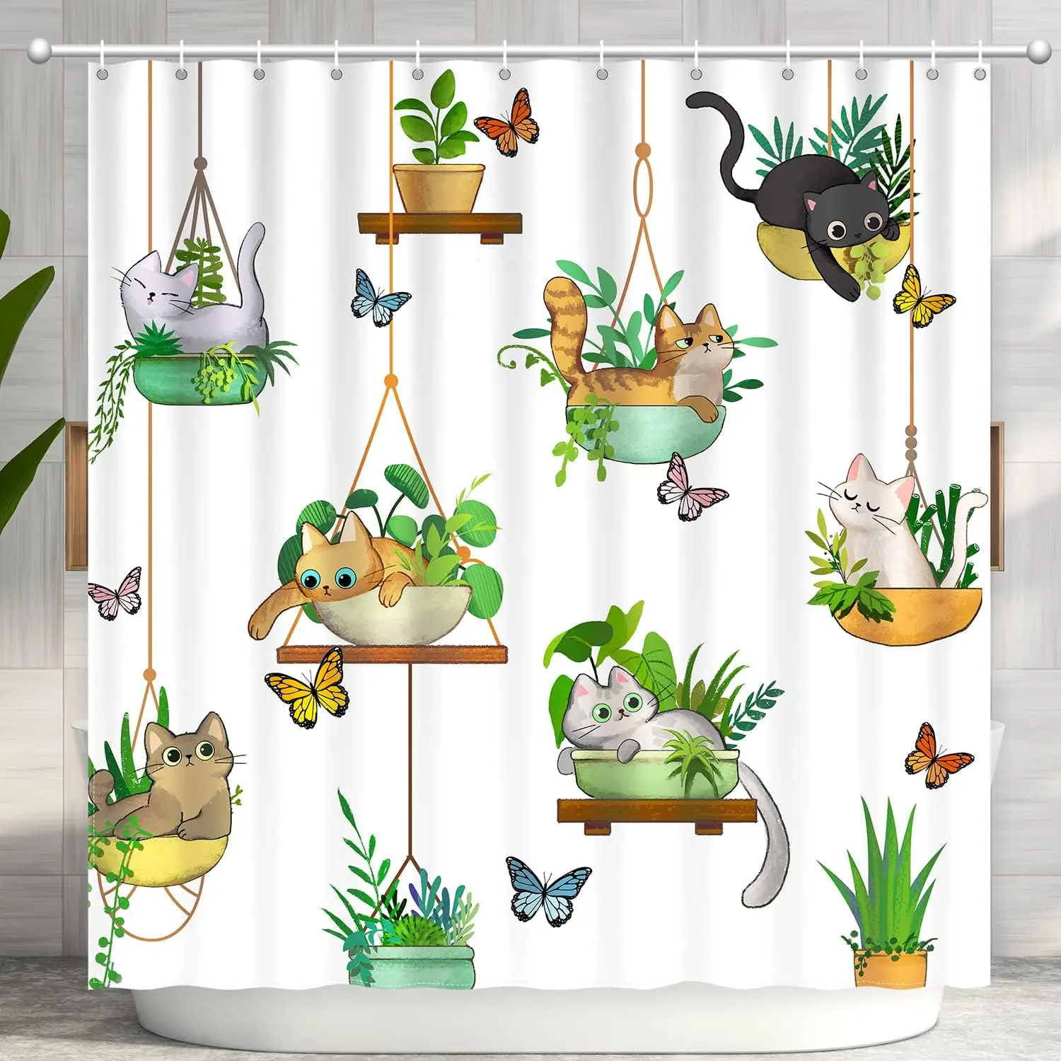 Hanging Potted Plants Cat Shower Curtain Bracketplant Kitty Waterproof Bathroom Partition Washable Bath Curtains with Hooks
Hanging Potted Plants Cat Shower Curtain Bracketplant Kitty Waterproof Bathroom Partition Washable Bath Curtains with Hooks