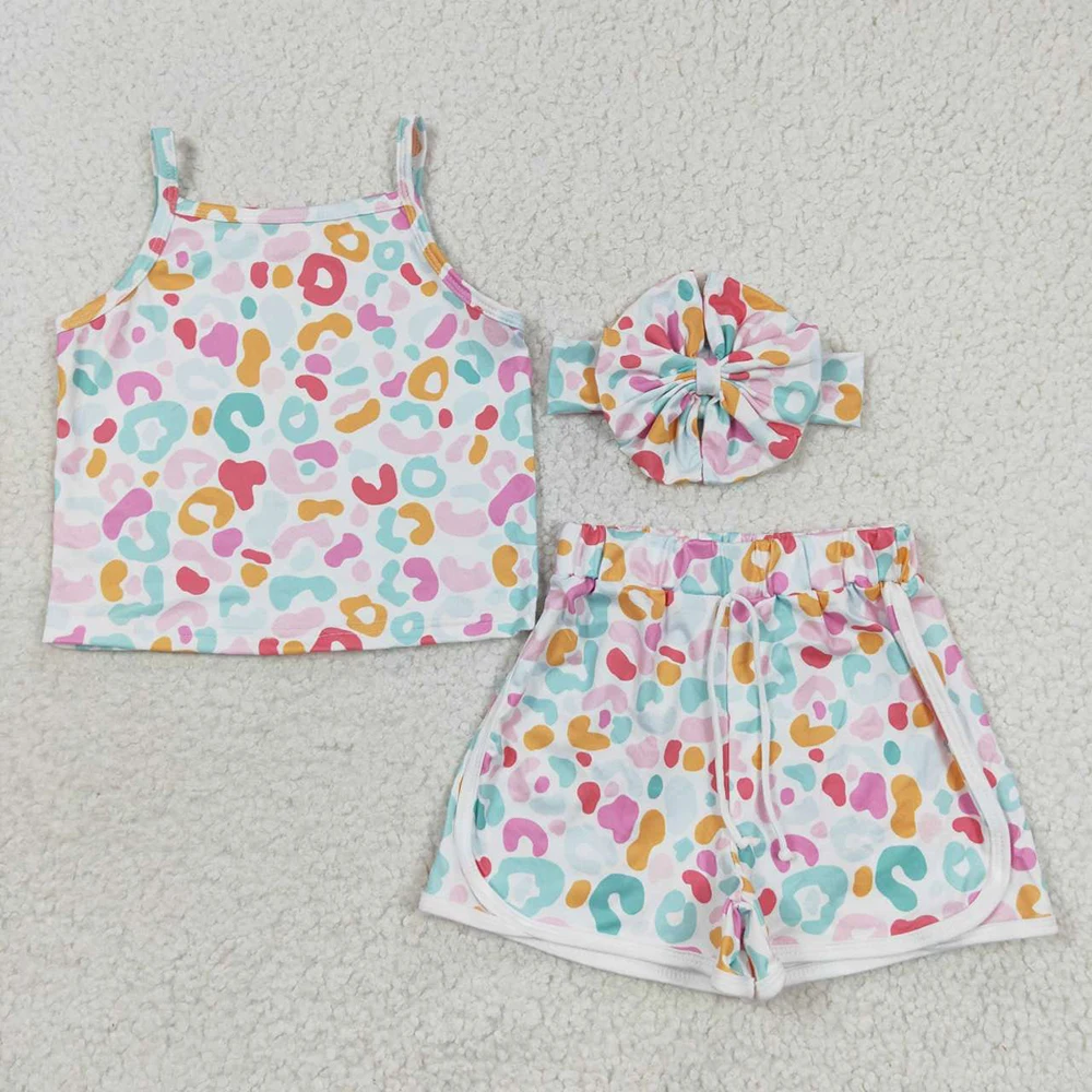 Wholesale Infant Toddler Sleeveless Colorful Leopard Tops Headband Baby Girl Tops Kid Shorts Children Summer Two Pieces Outfit
Wholesale Infant Toddler Sleeveless Colorful Leopard Tops Headband Baby Girl Tops Kid Shorts Children Summer Two Pieces Outfit