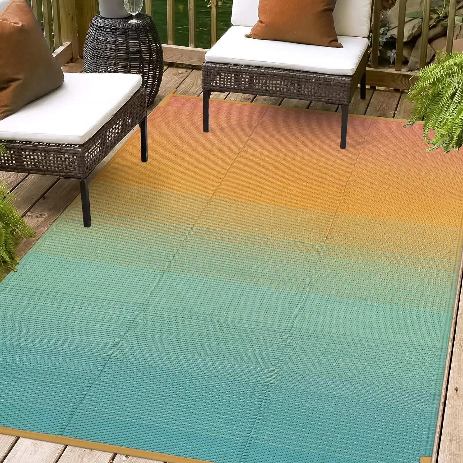Outdoor Patio Rug Waterproof 6x9 Outside, Plastic Straw Rug Reversible Rv Mat,Large Porch Floor Carpets,Lightweight Portable