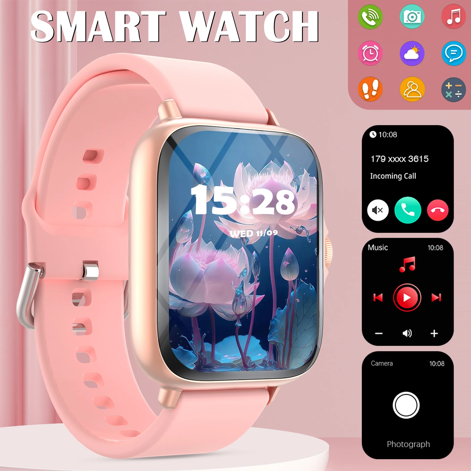 Smartwatch, Voice Call, Music Playback, Sports Mode, Weather Forecast, Camera Control, Sports Tracker Smartwatch for Workouts
Smartwatch, Voice Call, Music Playback, Sports Mode, Weather Forecast, Camera Control, Sports Tracker Smartwatch for Workouts