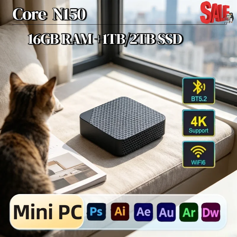 Intel N150 Mini Desktop Computer 16GB DDR4 512GB NVMe SSD Triple 4K WiFi6 BT5.2 Silent Cooling Office Home Pro Max Ultra Speed
Intel N150 Mini Desktop Computer 16GB DDR4 512GB NVMe SSD Triple 4K WiFi6 BT5.2 Silent Cooling Office Home Pro Max Ultra Speed