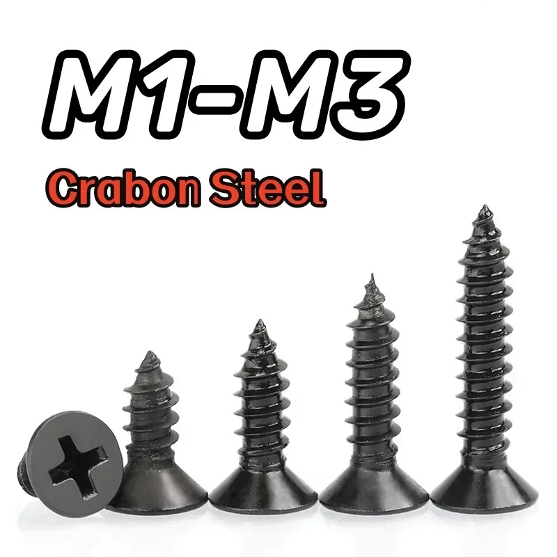 M1 M1.2 M1.4 M1.7 M2 M2.3 M2.6 M3 Phillips Flat Countersunk Head Self Tapping Screws Black Carbon Steel 3mm-25mm 50-500pcs
M1 M1.2 M1.4 M1.7 M2 M2.3 M2.6 M3 Phillips Flat Countersunk Head Self Tapping Screws Black Carbon Steel 3mm-25mm 50-500pcs