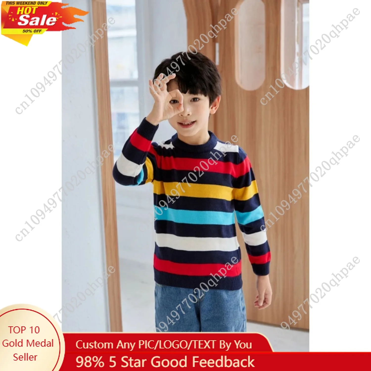 Spring and Autumn New Style 1-8 Year Old Boys and Girls Striped Fashion Versatile Round Neck Knitted Sweater
Spring and Autumn New Style 1-8 Year Old Boys and Girls Striped Fashion Versatile Round Neck Knitted Sweater