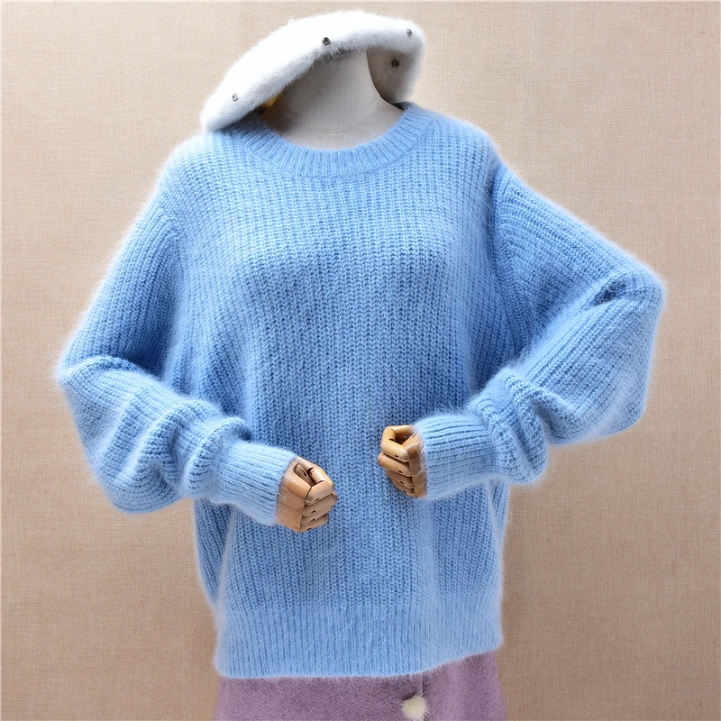 Ladies Women Autumn Winter Clothing Blue Hairy Angora Rabbit Hair Knitted O-Neck Long Sleeves Loose Pullover Sweater Jumper Pull
Ladies Women Autumn Winter Clothing Blue Hairy Angora Rabbit Hair Knitted O-Neck Long Sleeves Loose Pullover Sweater Jumper Pull