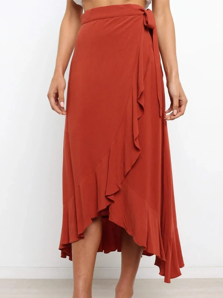 Women's Chiffon Wrap Skirt Solid Color A-Line Ruffled One-Piece Lace-Up Irregular Long Skirt Street Casual Summer Skirt Female
Women's Chiffon Wrap Skirt Solid Color A-Line Ruffled One-Piece Lace-Up Irregular Long Skirt Street Casual Summer Skirt Female