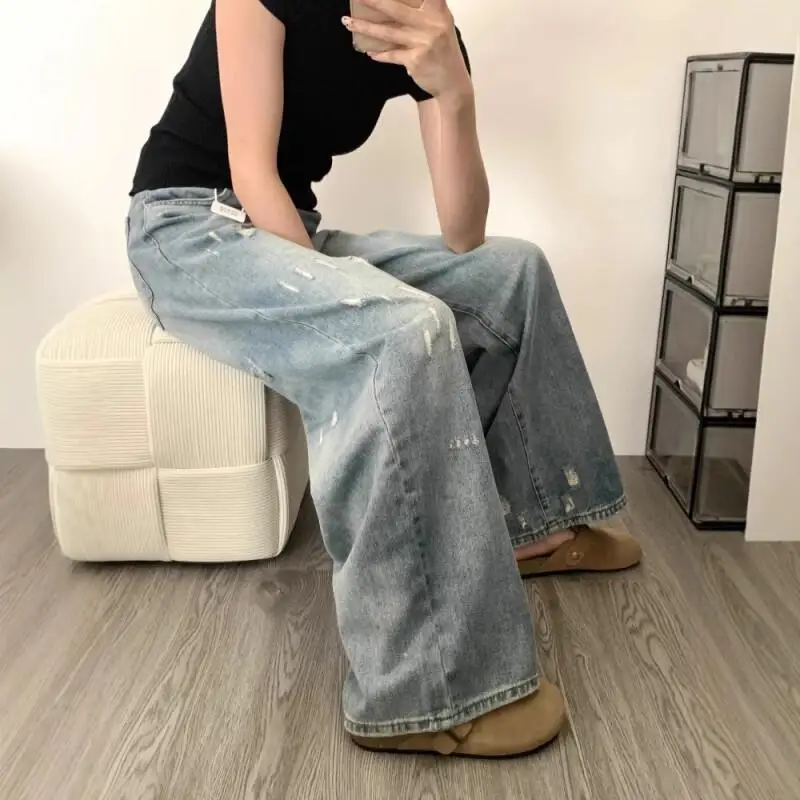 Джинсы женские с высокой талией, свободные прямые широкие брюки для высоких девочек, повседневные высокие длинные потертые брюки в стиле ретро, хит продаж
Джинсы женские с высокой талией, свободные прямые широкие брюки для высоких девочек, повседневные высокие длинные потертые брюки в стиле ретро, хит продаж