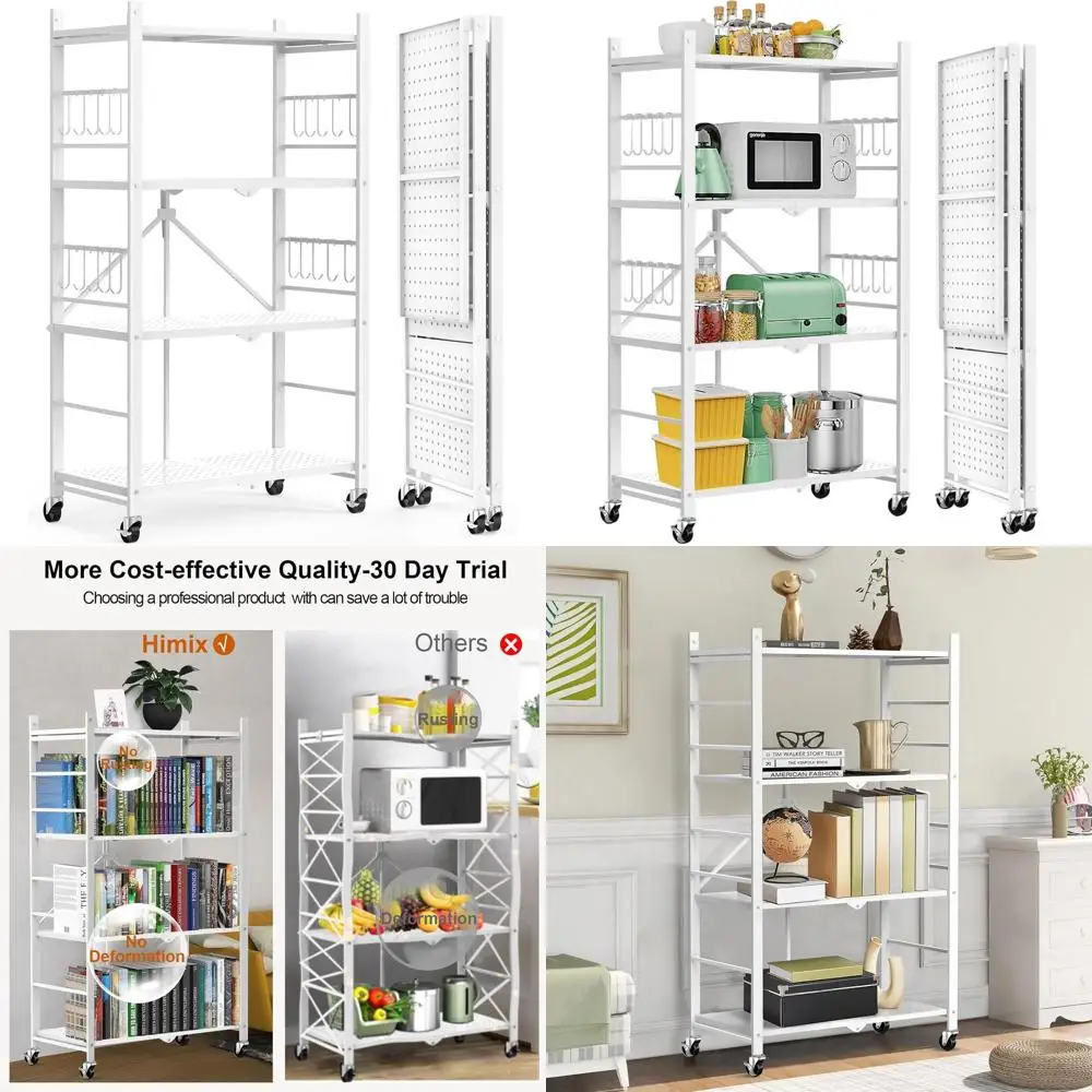 4-уровневые регулируемые металлические стеллажи для хранения с 20 крючками, передвижная полка для кухни, гаража, дома - готовы к использованию, белые
4-уровневые регулируемые металлические стеллажи для хранения с 20 крючками, передвижная полка для кухни, гаража, дома - готовы к использованию, белые