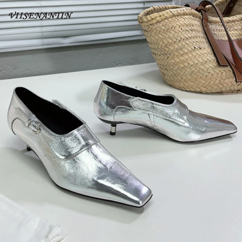 British Style Metal Kitten Heel Slip on Single Shoes Women Square Head Genuine Leather Solid Color Fashion Women Pumps All Match
British Style Metal Kitten Heel Slip on Single Shoes Women Square Head Genuine Leather Solid Color Fashion Women Pumps All Match
