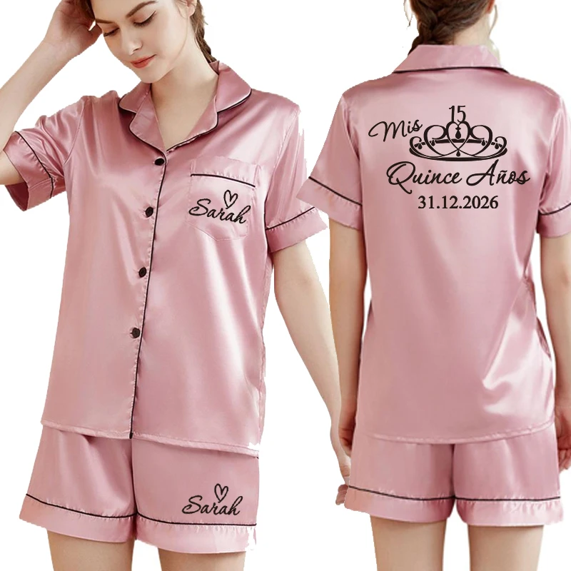 Personalized Mis Quince Pajama Silky Satin Pajamas Bridal Party Wedding Pajamas PJs Custom Bride Pajamas Birthday Shorts
Personalized Mis Quince Pajama Silky Satin Pajamas Bridal Party Wedding Pajamas PJs Custom Bride Pajamas Birthday Shorts