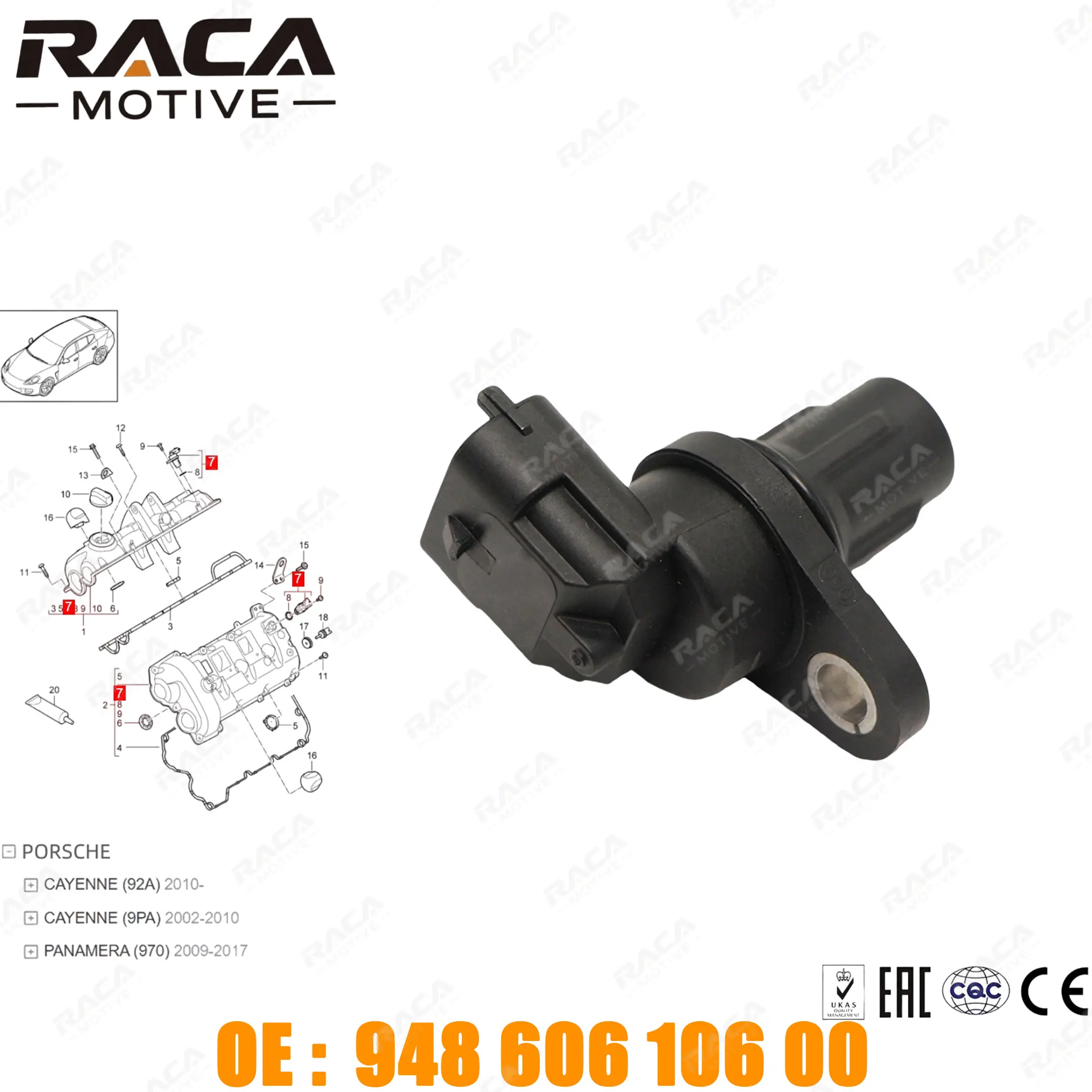 Car Camshaft Position Sensor for Porsche Cayenne (92A) 2010- Cayenne (9Pa) 2002-2010 Panamera (970) 2009-2017 94860610600
Car Camshaft Position Sensor for Porsche Cayenne (92A) 2010- Cayenne (9Pa) 2002-2010 Panamera (970) 2009-2017 94860610600